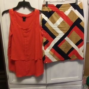 2 pieces Ann Taylor A-line skirt& shirt